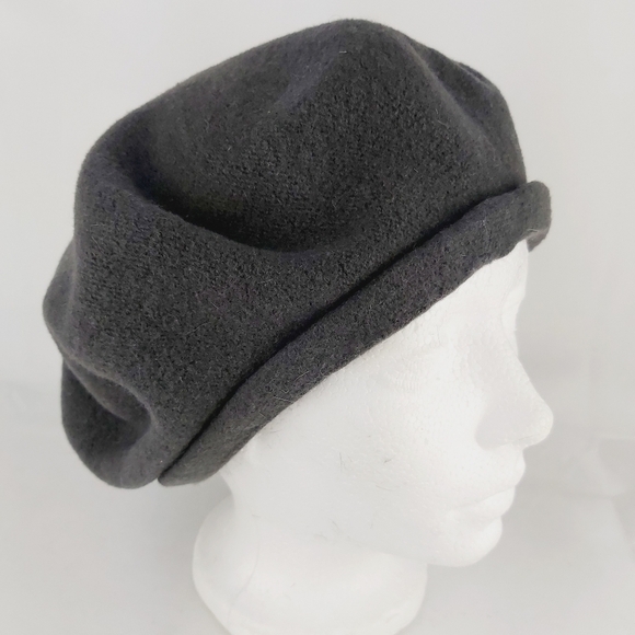 WOOL beret black hat with lining - Picture 2 of 5